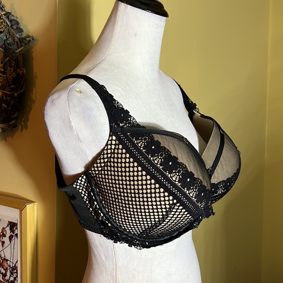 CACIQUE Size 42DDD Black Lace Nude Illusion Pad Bra PushUp Underwire SEXY $58NEW - Picture 3 of 12